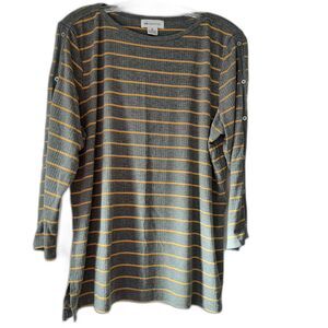 Liz Claiborne 3/4 Sleeve Grey Yellow Striped Womens XL Textured  Knit